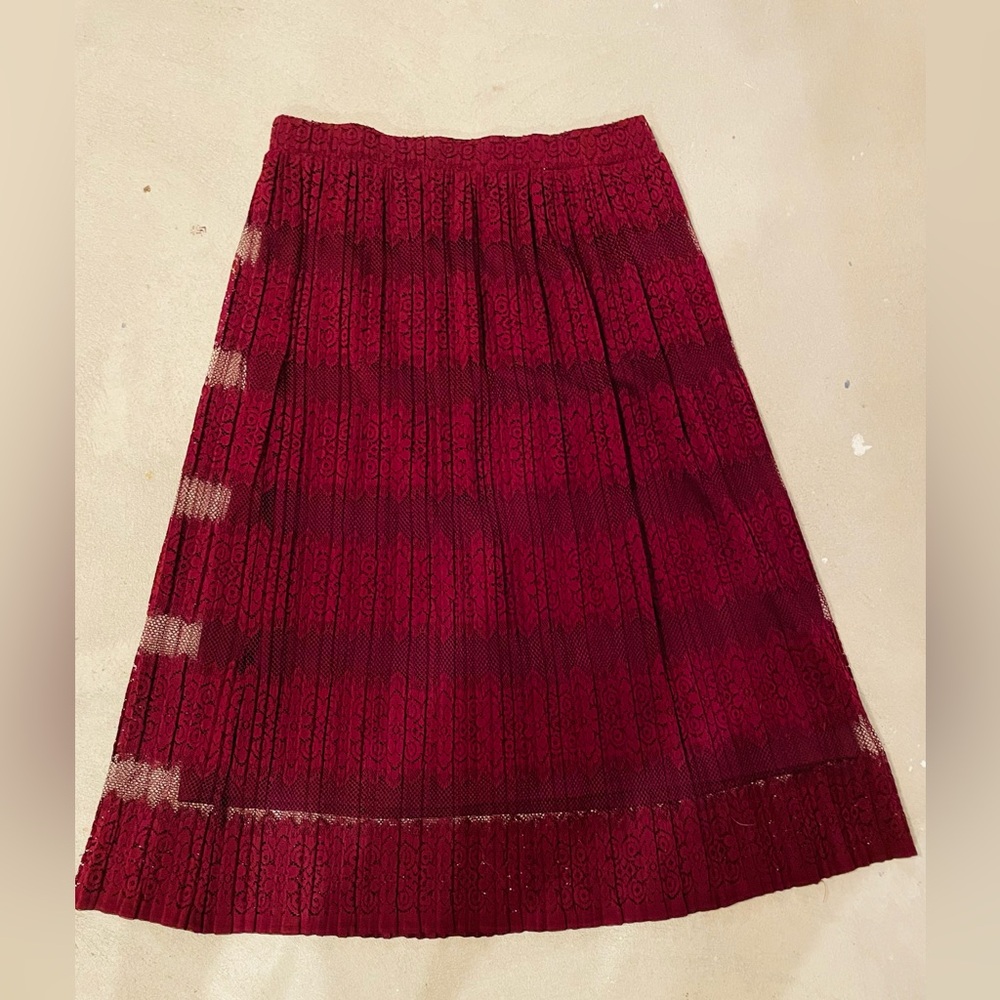 Faith and Joy Burgundy Lace Pleated Midi Skirt